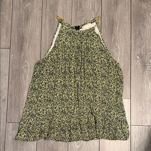 Michael Kors Black and Green Floral Blouse with Gold Chain Straps